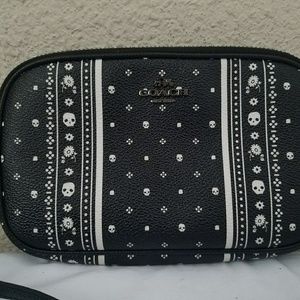 Women's Black Crossbody Clutch In Skull Bandana